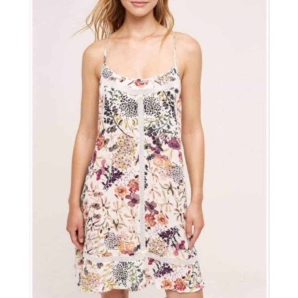 Anthropologie / Floral Crochet Lined Slip Dress